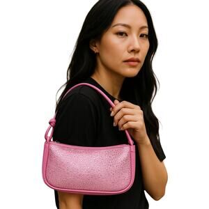 Jules Kaye Becca Pink Rhinestone Crystal Shoulder Bag Purse Vegan Dustbag NWT